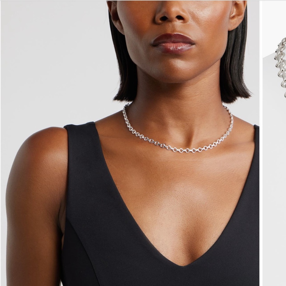 Roll Link Clean Silver Chain Necklace Nordstrom Brand - Picture 2 of 8